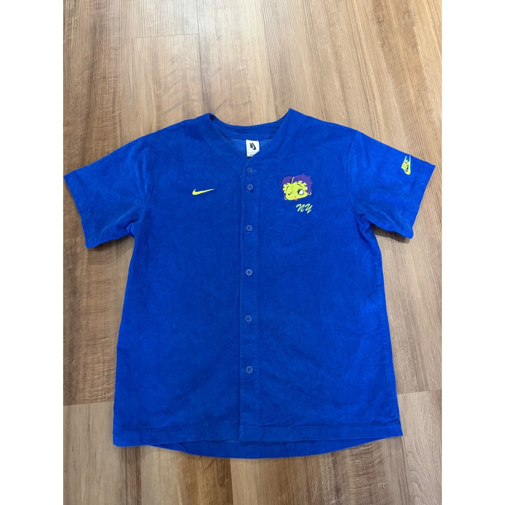 Nike Baseball Jersey Mens S Blue Betty Boop NY Corduroy Button Up CT2096-480